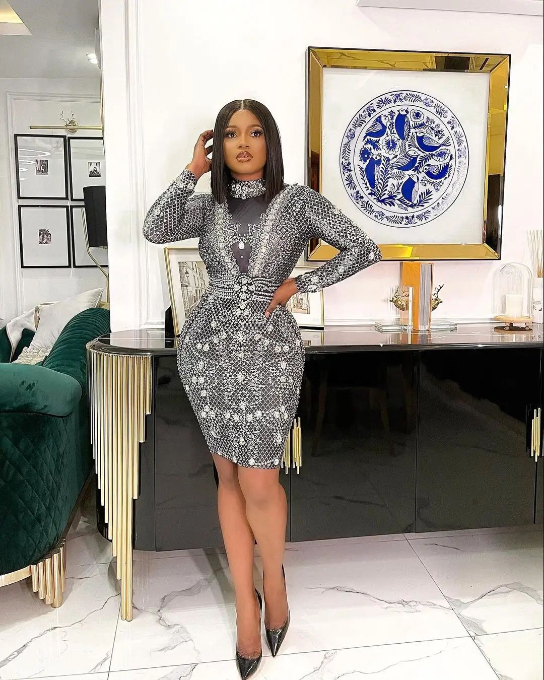 NOVANCE Y1631-B Plus Size Spring Clothing 2022 Silver Brilliant Jewelry  Dresses Women Elegant Luxury Rhinestone Dress Party