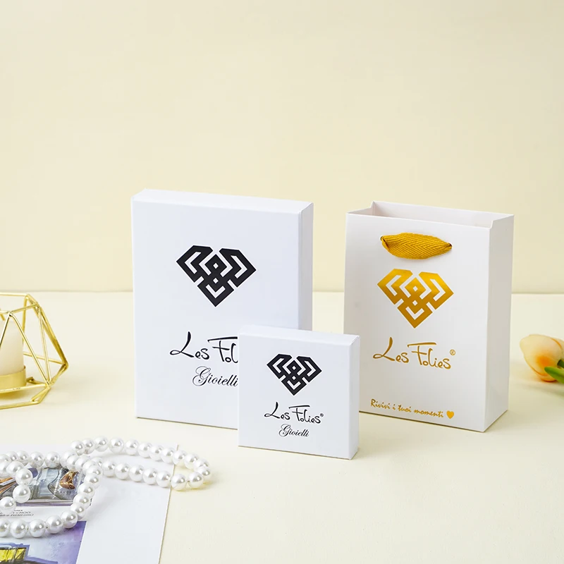 Jewelry Package Set Embossed Logo Printed Luxury Velvet Pouch Light White Lid Base Customized Shopping Cardboard Gift Box factory