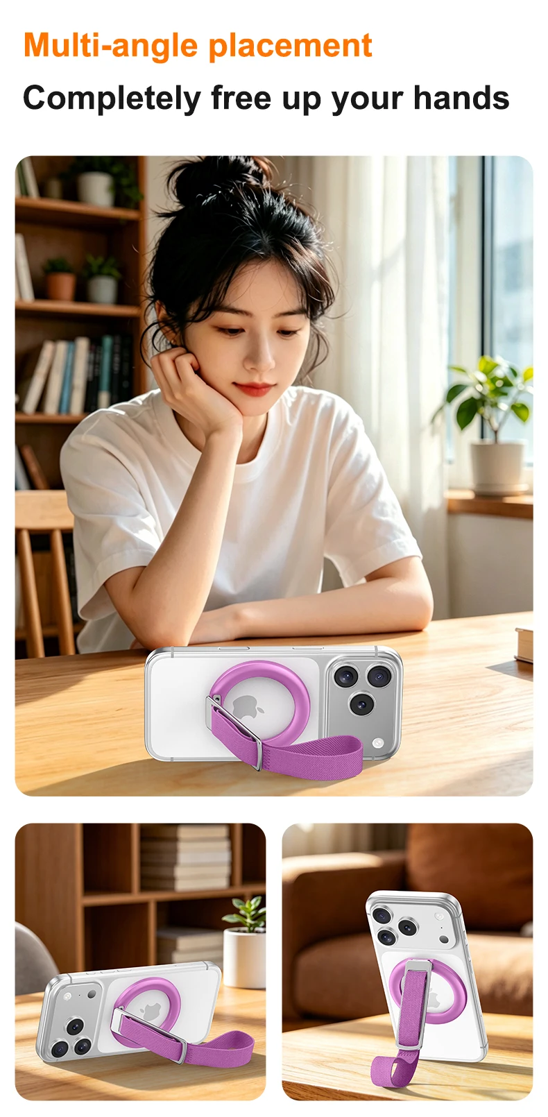 N52 Magnet Phone Grip Ring Holder Foldable Kickstand Wrist Strap 60g Lightweight for Smartphone Daily Carry