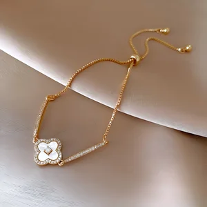 4 Four Leaf Clover Tennis Bracelets Gold Plated Copper Zircon Mother-of-pearl Bracelet Jewelry Fancy Jewellery for Ladies Women