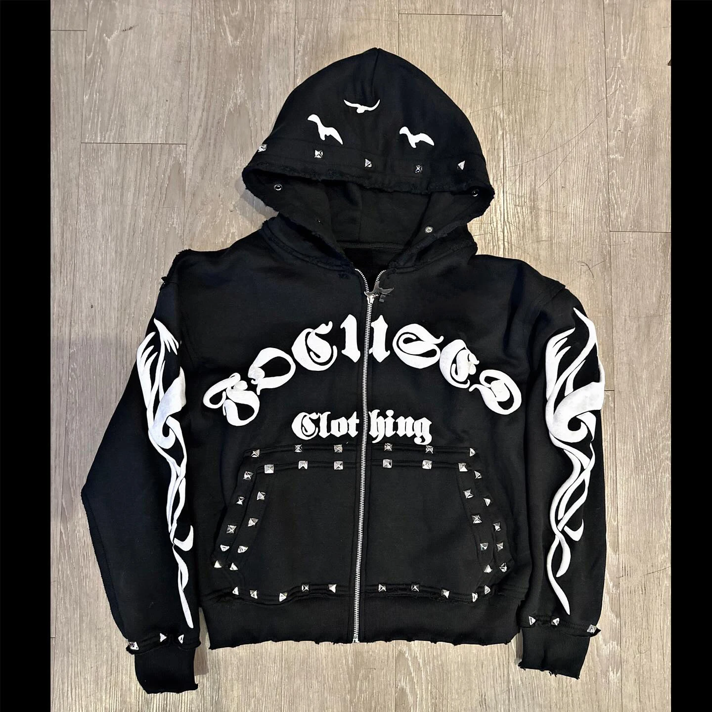 New Casual Street Wear Rhinestone Acid Wash Jogger Tracksuit Cotton Custom Logo Sun Faded Flared Sweatpants Zip Hoodie Set Men gallery 4