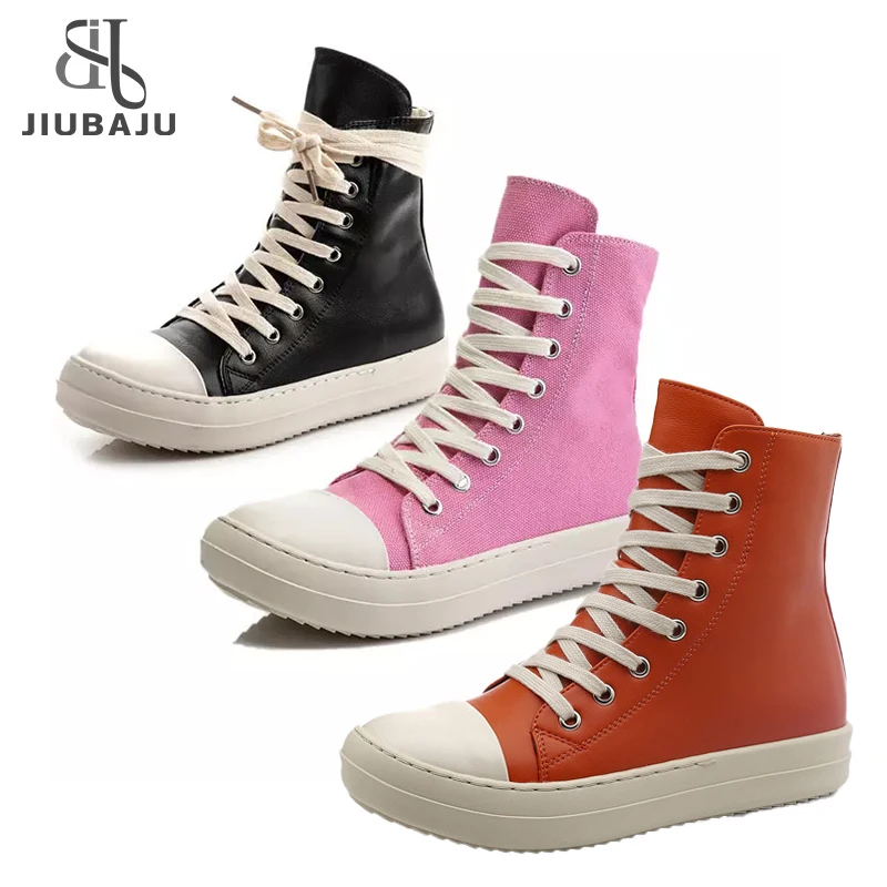 Casual Canvas Shoes Luxury Trainers Ankle Lace up Women Sneaker Zip Orange  Pink Black Streetwear Flats Black Sneakers Boots