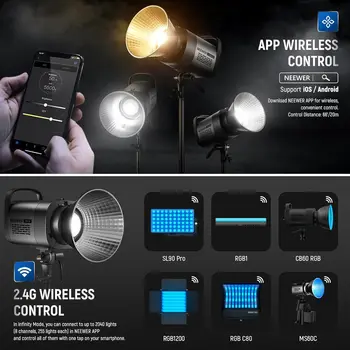 NEEWER CB60B 70W LED Video Light with 2.4G&APP Control, COB Bi Color 2700K-6500K 34000Lux at 1m/CCT Mode/CRI97+/12 Scenes detail image
