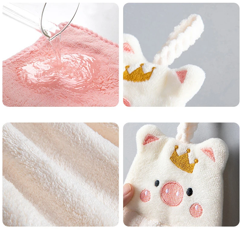 DS986 Kitchen Household Bathroom Cleaning Towel Absorbent Fast Drying Microfiber Dish Cloth Coral Velvet Cute Pig Hand Towels