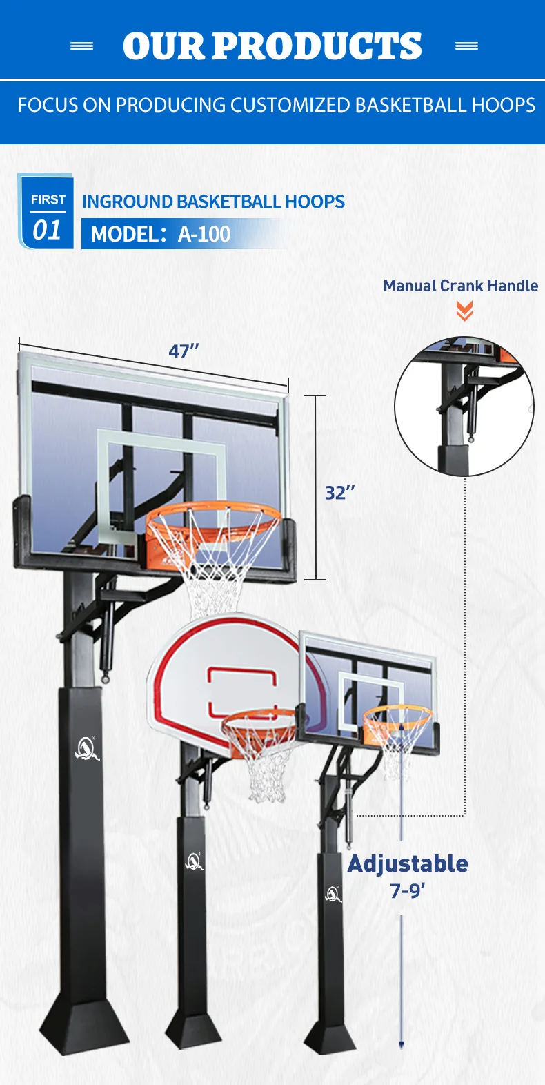 Outdoor Adjustable Inground Basketball Training Hoop With High Rebound