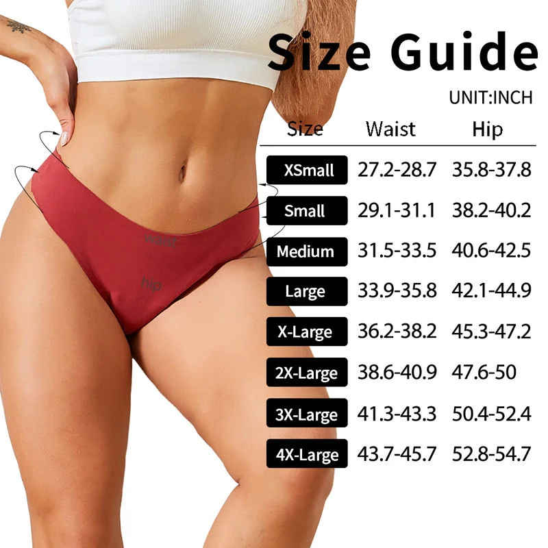 7-Colour Seamless Period Thong colour and size reference