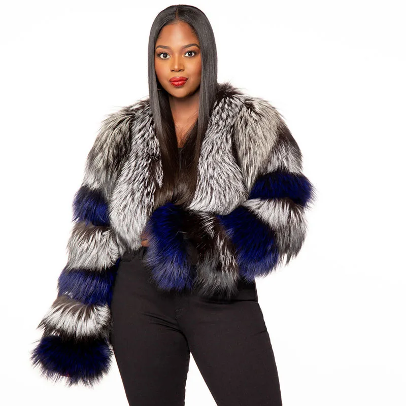 Free Size New Trendy Multi Color Silver Fox Fur Coat Custom Thick Winter Colorful Real Fur Coat for Women
