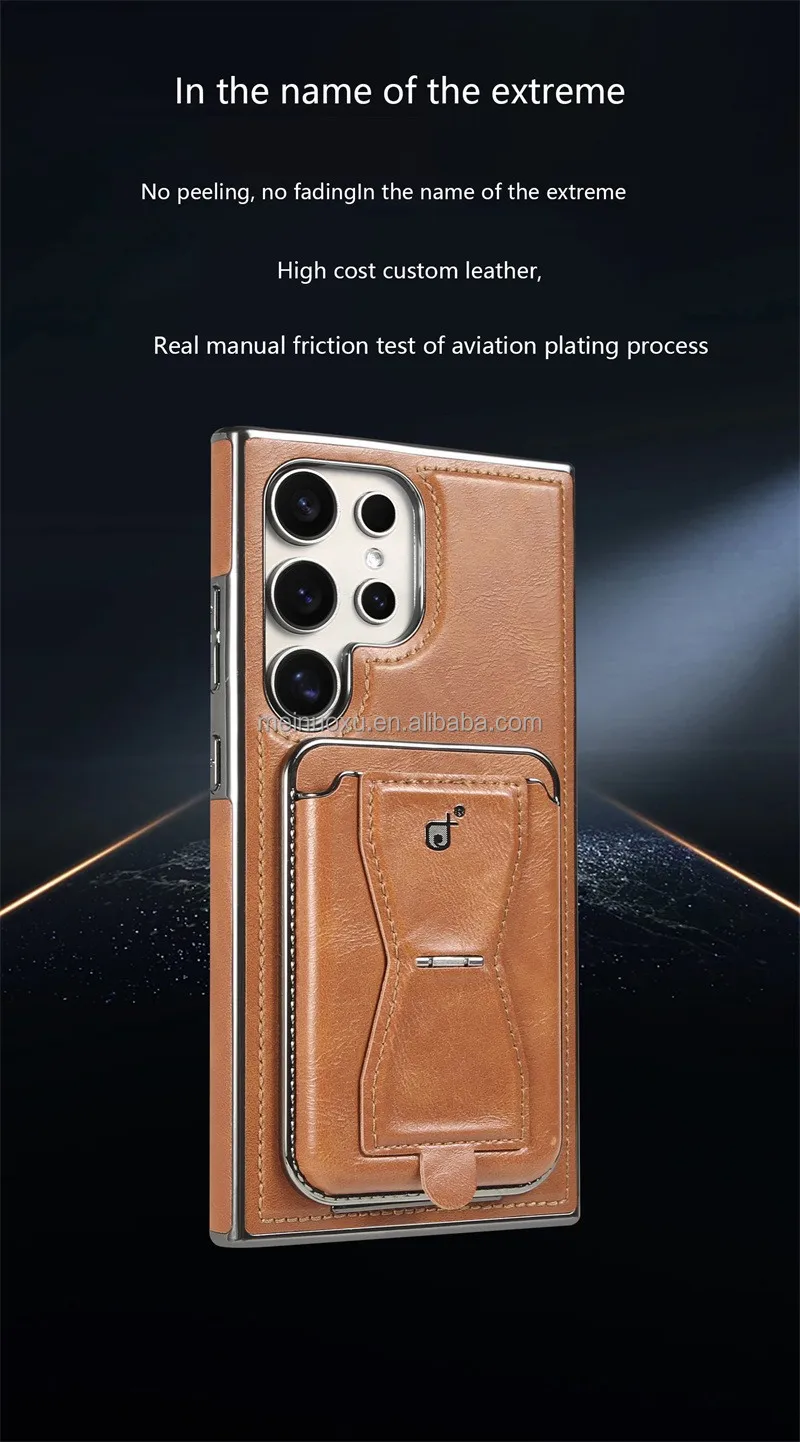 For Samsung Galaxy S25 S24 S23 Ultra S24+ Case PU Leather Back Cover Removable Magnetic Card Pocket Foldable Stand