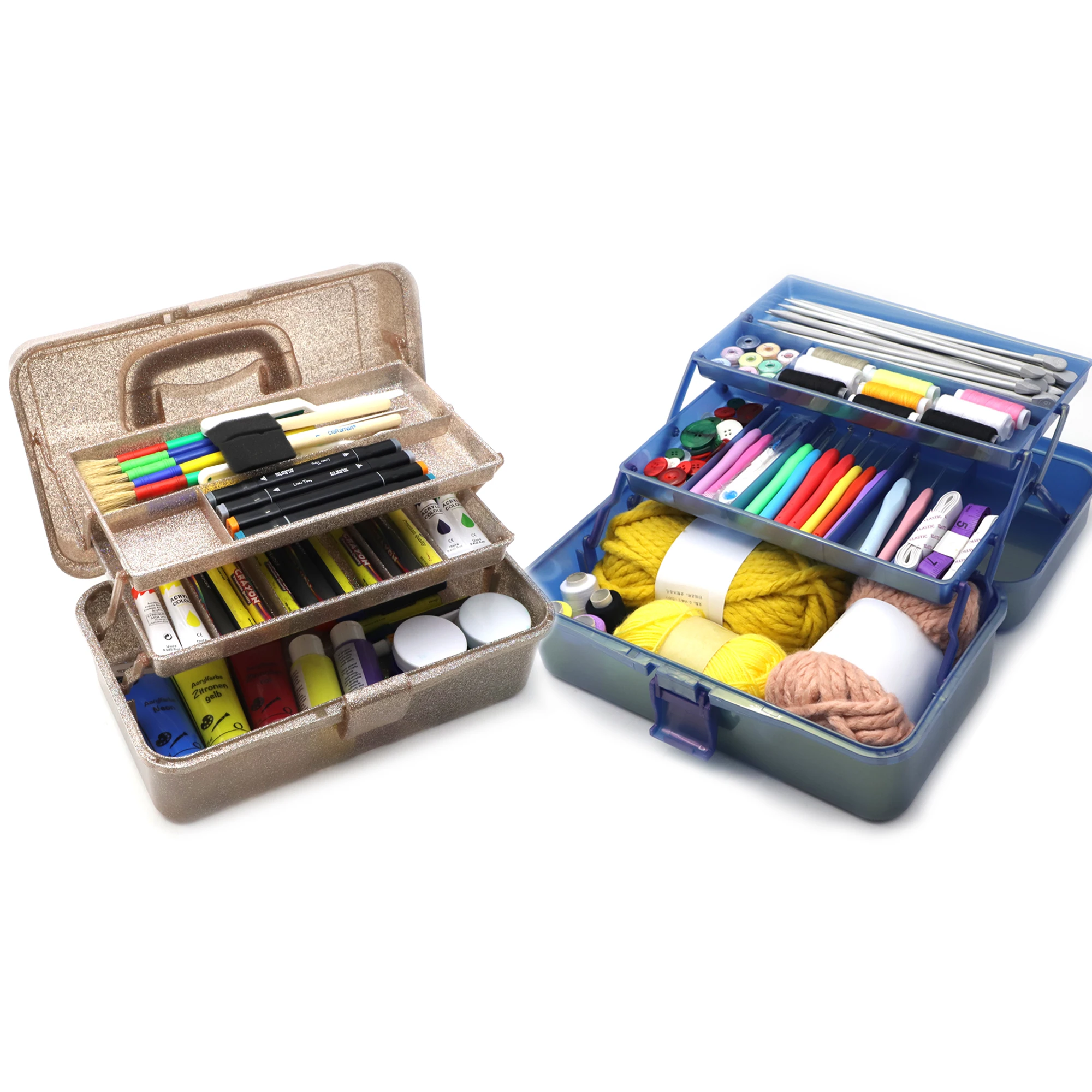 21803 3 Layers Foldable Storage Box Glitter Handheld Folding Multipurpose Storage Case for Art Craft and Cosmetic