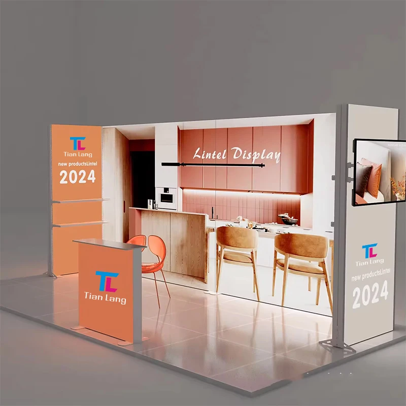 TianLang Agent Wanted Tradeshow Booth Fabric Double-Sided Light Box Stand With Storeroom Light Box Exhibition Booth