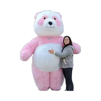 2026 Custom Inflatable Pink Panda Mascot Costume Unisex EVA Material with Long Hair Polar Bear for Halloween Christmas Parties