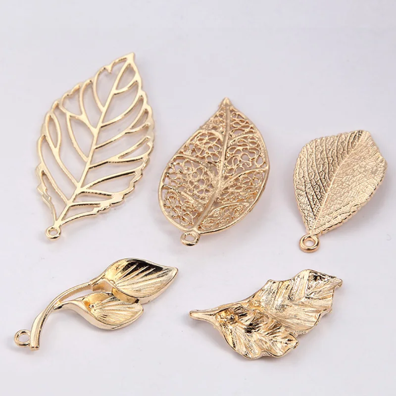 Metal  Gold Leaf Charm Pendant For Jewelry Making