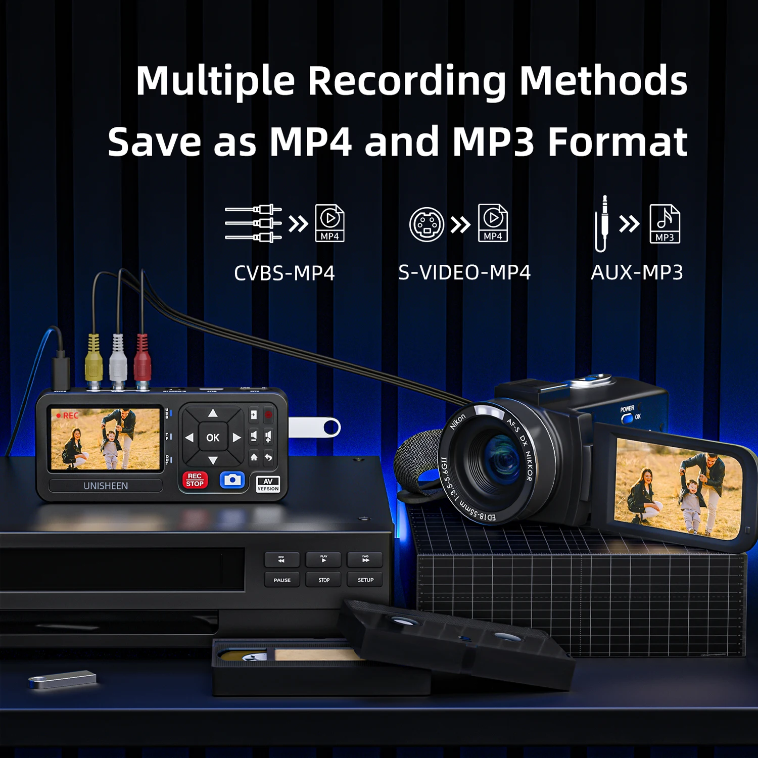 CVBS S-Video 720P Analog to MP4 1080P Digital Video Converter AV Video Recorder Box Capture Card for VHS DVD Cassette Tapes