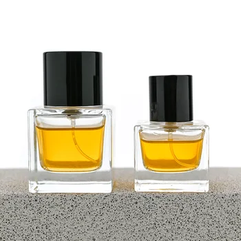 Fashion square cube 30ml 50ml 100ml flat shoulder luxury perfume bottle 30ml 50ml 100ml with round lid