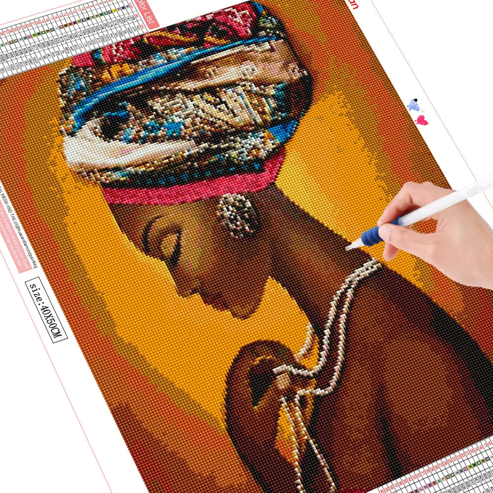 Huacan-pintura de mulher africana por número, pintura, lona