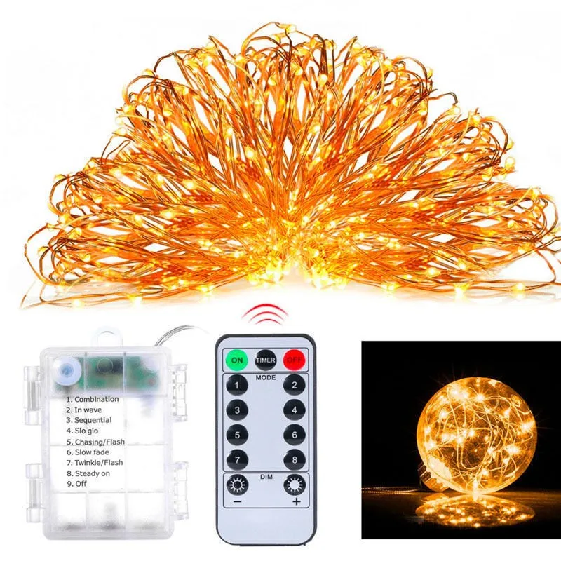 5m 10m Waterproof Remote Control Fairy Lights Battery Operated 8 Mode ...