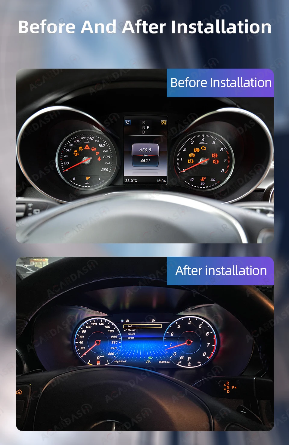 Acardash 12.3 Inch Lcd Speedometer Digital Cluster For Mercedes Benz C