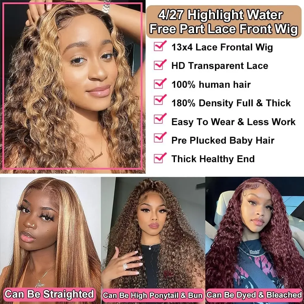 Perruque Lace Front Wig Ombre Cheveux Humains Pré-épilés 13x4 Blond Miel Ondulé HD Dentelle Frontale Perruques pour Femmes Sans Colle_voghion.com