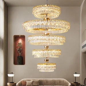 Living Room Hanging Pendant Light Bedroom Villa Gold Led Modern Large Luxury Crystal Chandelier Lights