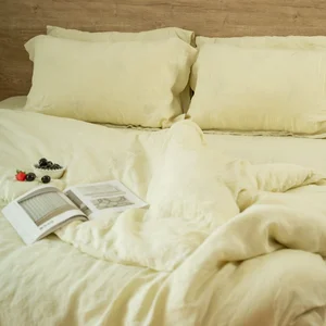 100% Organic Preshrunk Linen Bed Sheet 180gsm Flax Linen Quilt Cover Set Quality Stone Washed Plain Style Woven Bedding