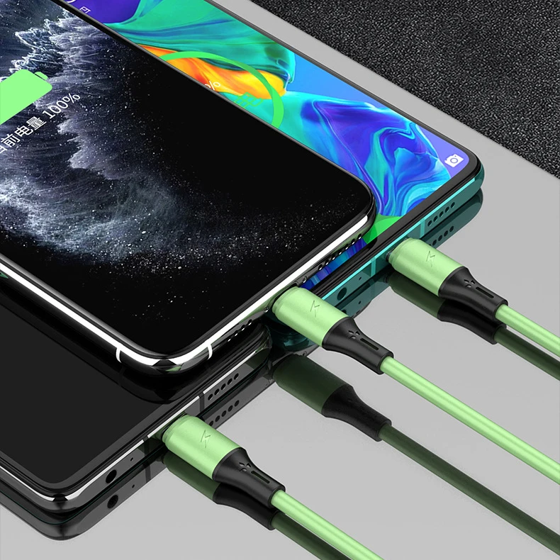 2020 высокое качество, новый мульти жидкий силикон 3 в 1, телефонный зарядный кабель для iphone и Android