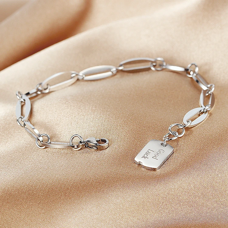 Engraved Good Lucky Charm Non Tarnish Waterproof 14k Gold Plated Stainless  Steel Jewelry Fashion Link Chain Bracelet for Women