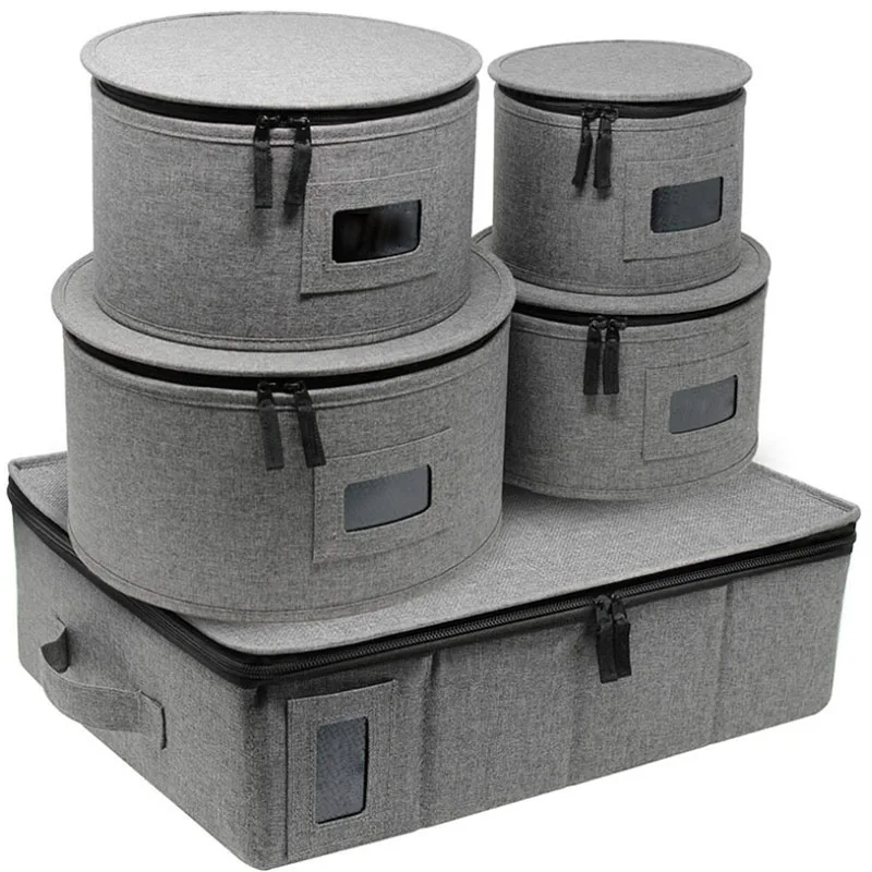 Sac De Rangement Camping Pour Assiettes Et Ustensiles – Toile Respirante, Gris, 23x23x7,5 Cm