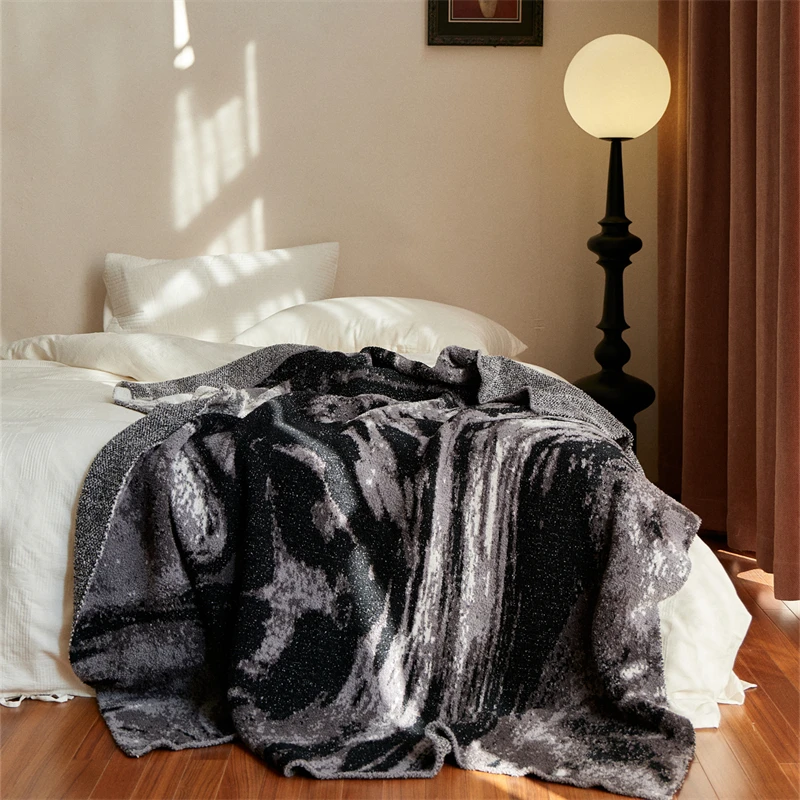 Super Cozy 100% Polyester Oil Painting Styles Jacquard Knitted Throw Blanket For Winter Home Decoration Sofa And Travel  NT manufacture