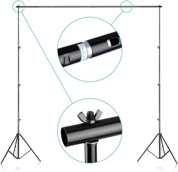 Neewer 8.5x10feet/2.6x3meters Background Stand Support System with 10x20ft/3x6M Backdrop (White,Black,Green) and Carry Bag for detail image