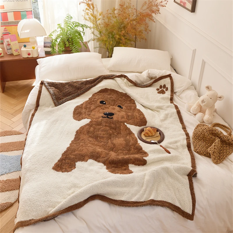 DN New Soft Cute Puppy Dog 100% Polyester Microfiber Knitted Throw Blanket Home Decoration Custom Sofa Custom