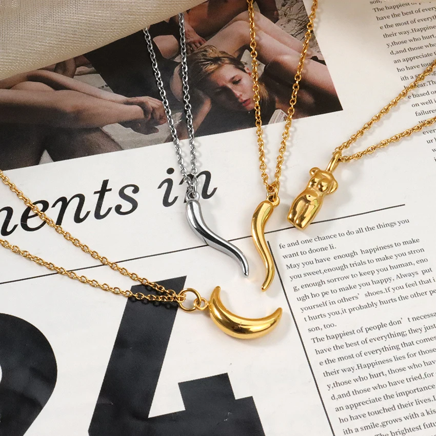 Classic Italian Horn Necklace Chili Pepper Charm Necklace Cornetto Talisman Protection Jewelry Lucky Amulet Cornicello Necklace