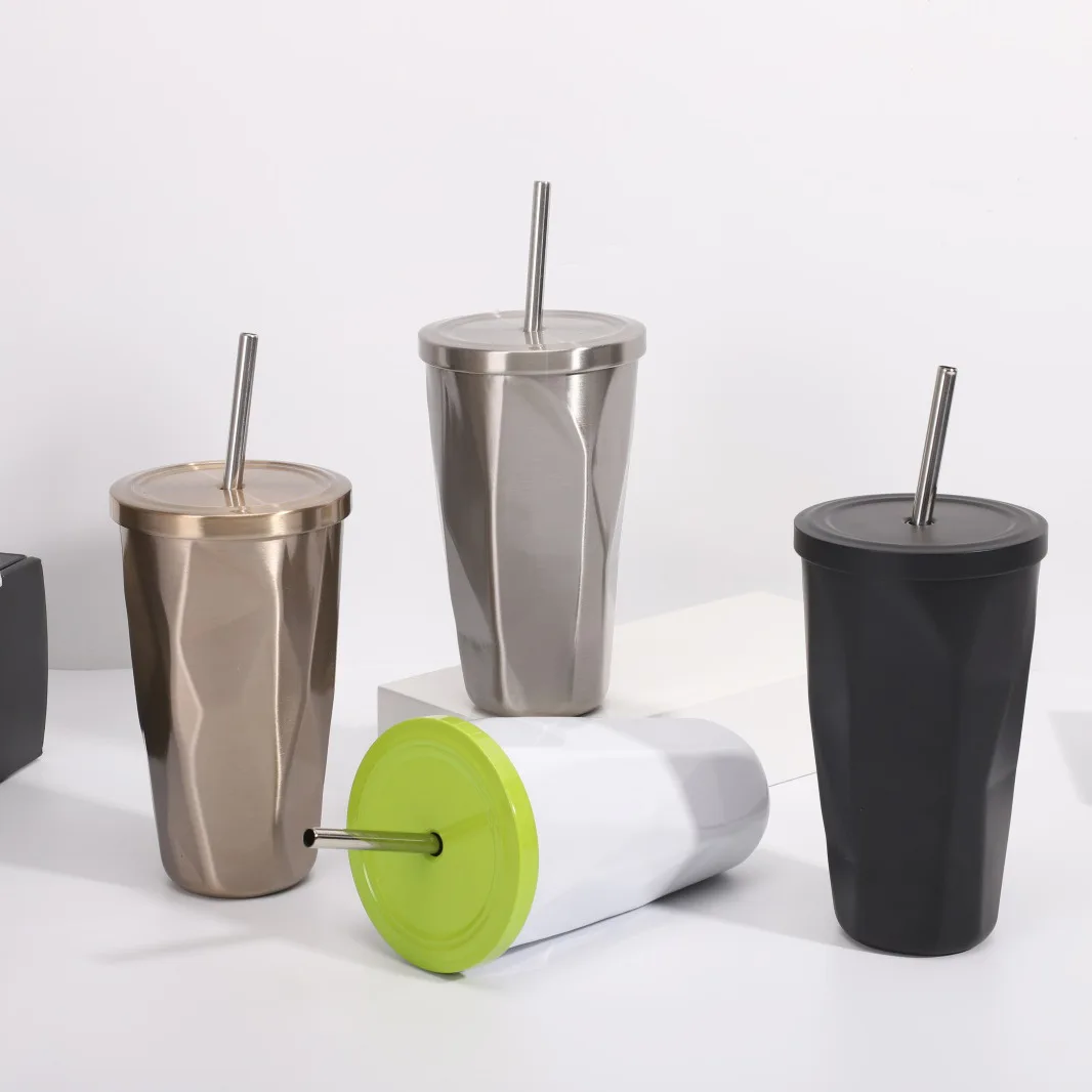 GZYSL RTS Custom 16OZ Color Changing Irregular Diamond Double Wall Insulated Stainless Steel Tumblers With Straw