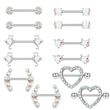1 pair Stainless steel jewelry 14G straight nipple ring Sex appeal Piercing jewelry Multicolor zircon Party holiday Body jewelry
