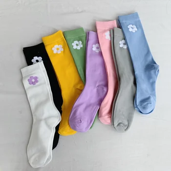 Manufacturer Customised Socks Korean Style Flower Pattern Fashion Crew Womens Socks 100 Cotton