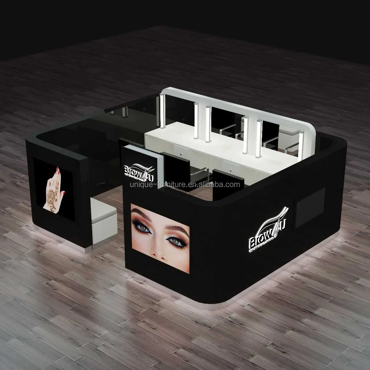 Customize Eyebrow Threading Working Station with Chair Wood Brow Bar  Counter Eyebrow Lamination Studio Beauty Salon Shop in Mall