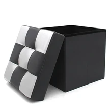 Custom Modern Furniture Folding Footstool Living Room Pvc Sofa Storage Ottoman Leather Pouf Chair Folded Stool Box