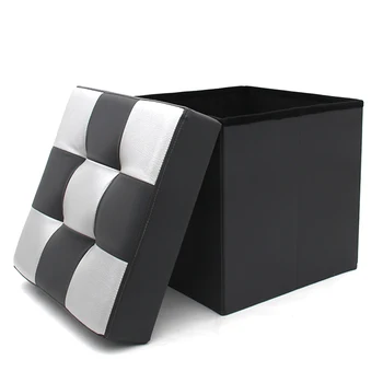Custom Modern Furniture Folding Footstool Living Room Pvc Sofa Storage Ottoman Leather Pouf Chair Folded Stool Box