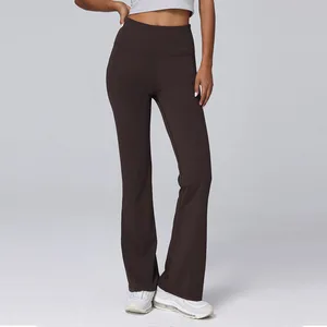 Women Breathable Flare Pants Solid Color Elastic Fitness Flared Trousers Seamed Design High Waist Wide Legged Yoga Flared Pants