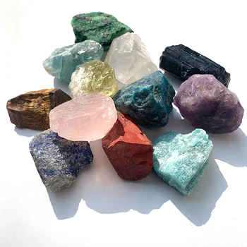 Amethyst Rose Quartz Jade Lapis Fluorite Chakra Stone Set Wholesale Semi-precious Rough Stone 12pcs Crystal Healing Stone Love