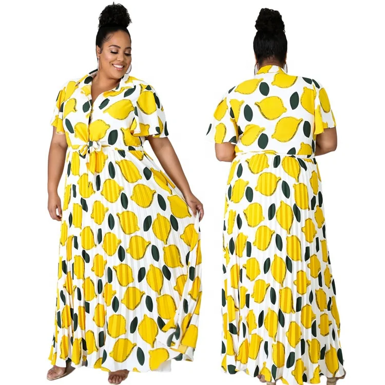 Short Sleeve Shirt Dress Lemon Print ...