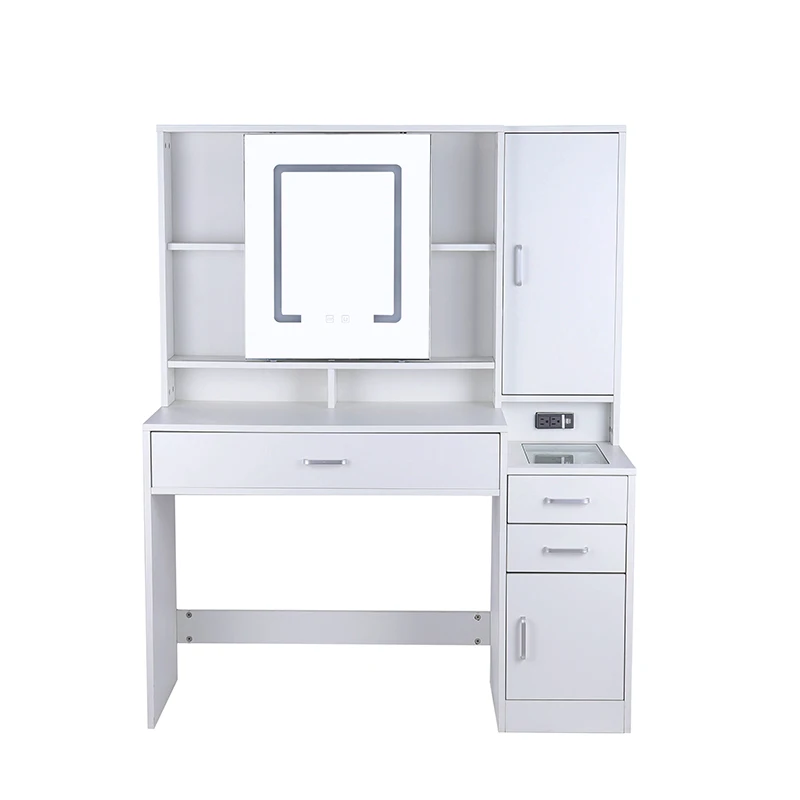 High Efficiency  White Moveable Mirror and Lights 3 Color Lighting Modes  Dressing Table with Drawers for Bedroom