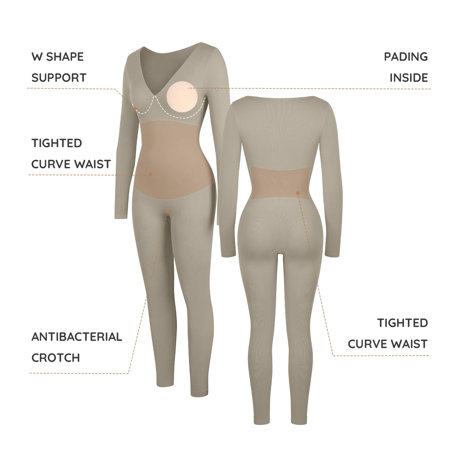 Wholesale Female Catsuit Rompers Seamless Deep V Tummy Control Waist Cinching Jumpsuit Plus Size Casual Style for Women