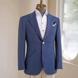 Haute Couture Men's Blue Single Breasted Wedding Suit High Quality Wool Fabric V-Neck Collar Plus Size Bespoke Blazers