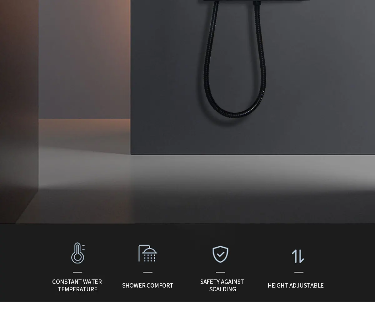 Modern Brass Square Single Function Bar Valve Shower  System - Black manufacture
