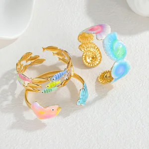 Ocean Series Marine Bracelet for Women 18K Gold Plated Stainless Steel Cuff Tarnish Proof Ins Light Luxury Jewelry Wholesale