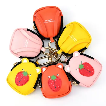 Strawberry Bear Mini Wallet Creative Fashion Leather Coin Purse Keychain Small Backpack Lipstick Key Storage Case Gift