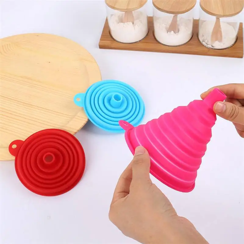 Kitchen Collapsible Mini Silicone Funnel Folding Silicone Rubber Funnel Color Box Multifunction Utensils Home Kitchen Cooking factory