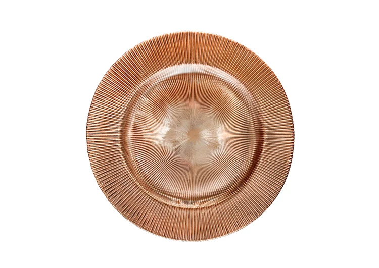 Hot Sale Wedding Banquet Gold Rimmed Crystal Transparent Color Decoration Plates Streak Clear Glass Charger Plates