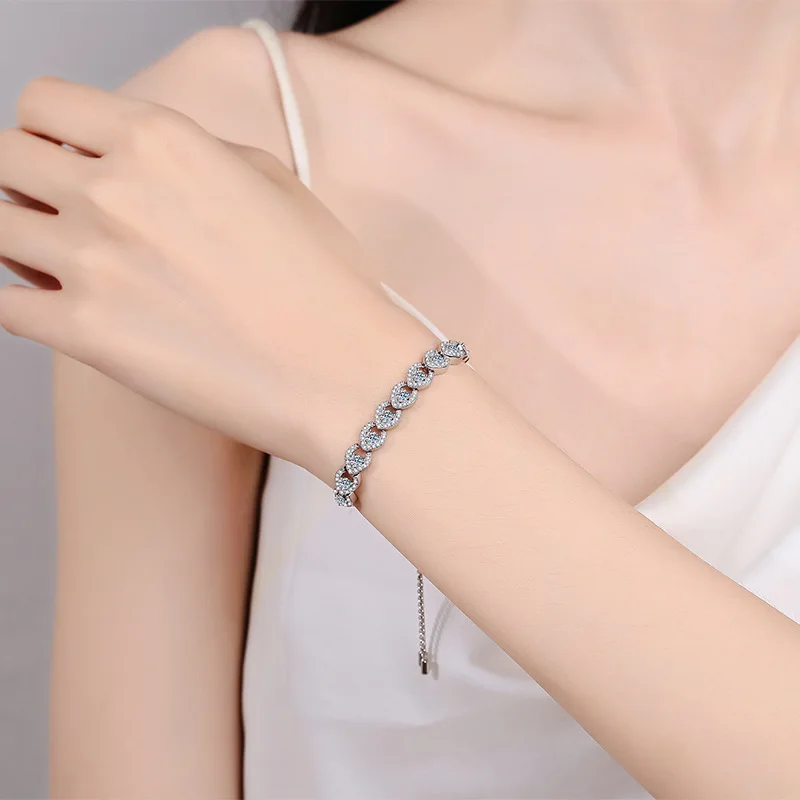 StarGems Bracciale Regolabile In Argento 925 Con Moissanite 1ct | Placcato Platino | Gioielli Donna