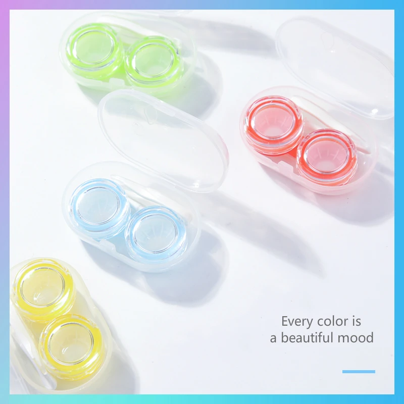 Wholesale High quality plastic Contact Lenses Cases boxes candy color transparent contact lens case